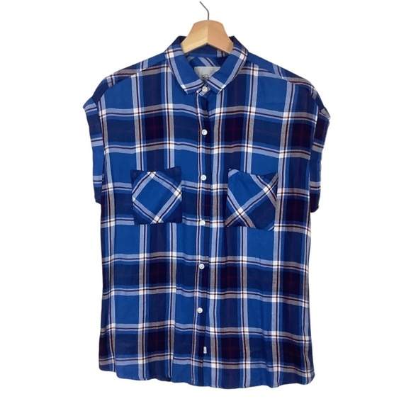 Rails Britt Santorini Royal Plaid Cap Sleeve Shirt XS - Picture 14 of 15